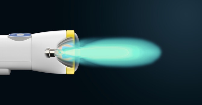 Diagram of the SoftWave applicator emitting an unfocused acoustic wave field into tissue